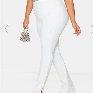 PLUS CREAM RIBBED SKINNY SPLIT HEM TROUSERS